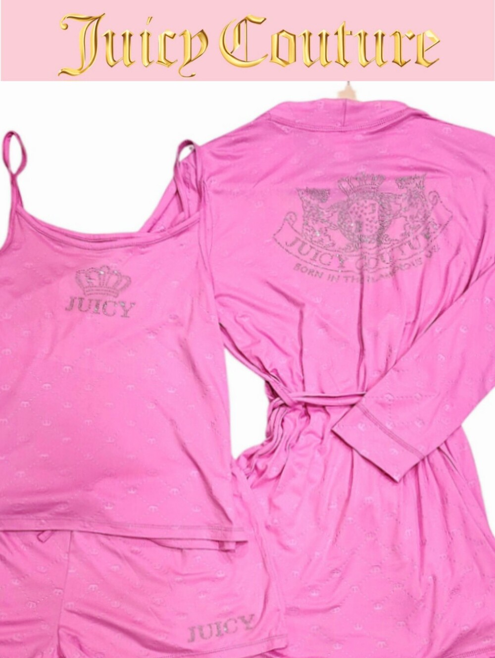 Juicy Couture 3-PC Born To Be Glamorous Robe, Cami ,& Short PJ Set